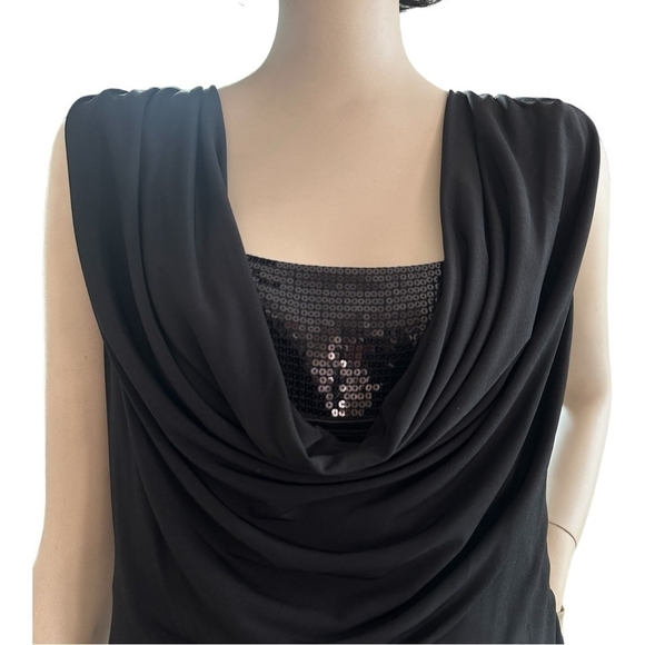 LAUNDRY by Design Black Cowl Neck Drape Dress Women's Lined Sequins Dress - Picture 8 of 14
